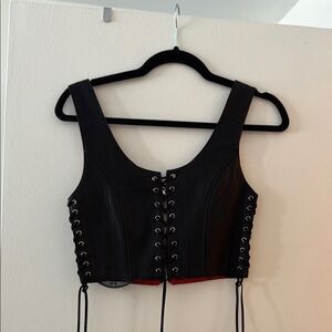 Dolls kill Black Leather Lace-Up Crop Top